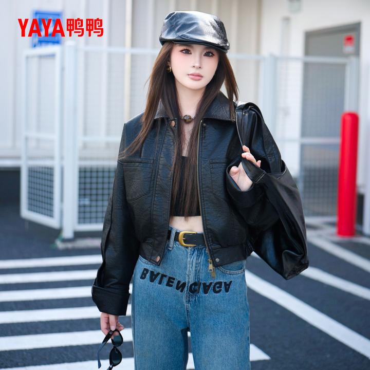 YAYA/鸭鸭羽绒服女款复古休闲时尚秋冬冬季短款外套YE5B709655E