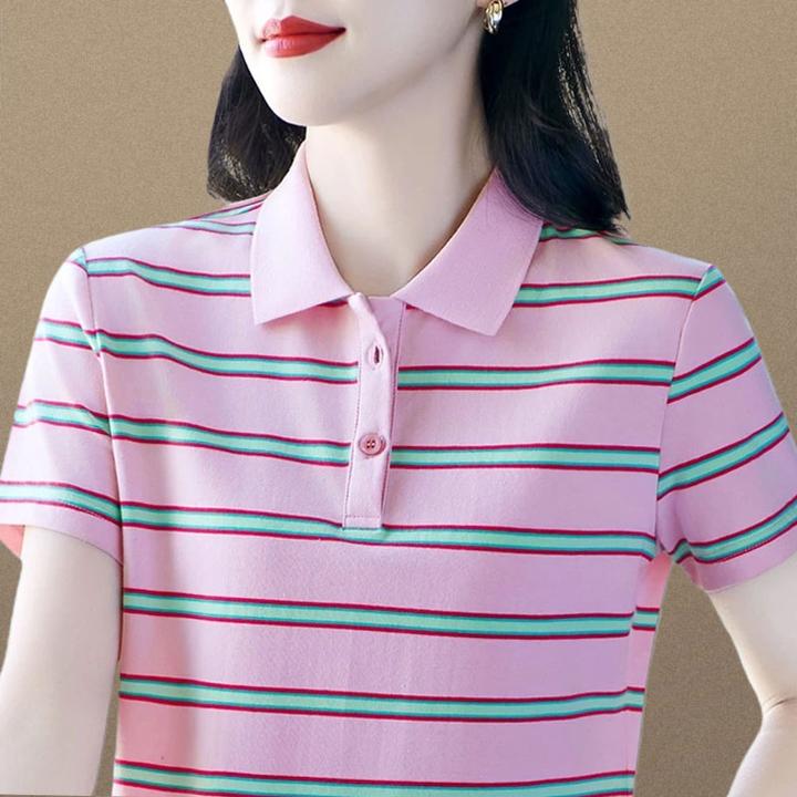 夏季时尚洋气短袖T恤女气质休闲半袖女士纯棉显瘦翻领运动POLO衫