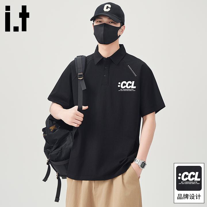 it:CHOCOOLATE冰丝翻领t恤男士夏季透气短袖日系宽松休闲polo衫男