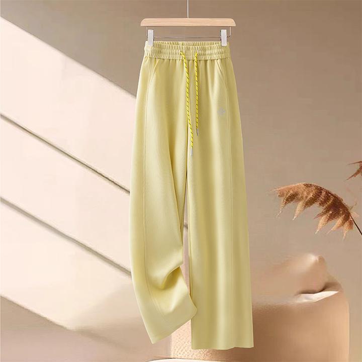 拉夏贝尔运动阔腿裤春秋2025新款梨形身材松紧腰抽绳休闲弯刀卫裤