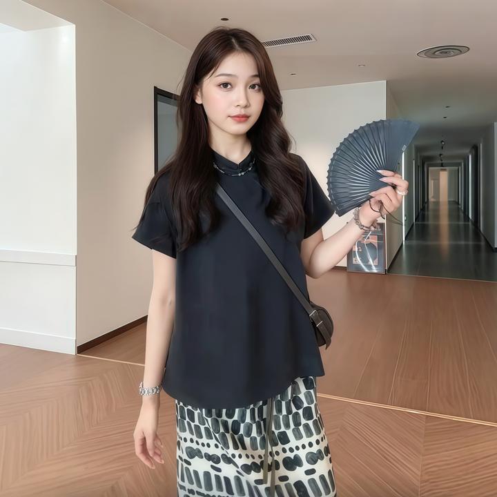 新中式盘扣纯色衬衫女2025夏季新款大码胖MM设计感国风气质上衣