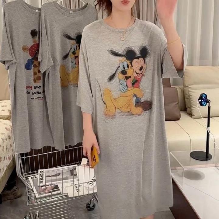 2025新款卡通舒适宽松睡裙短袖百搭圆领韩版宽松睡衣家居服可外穿