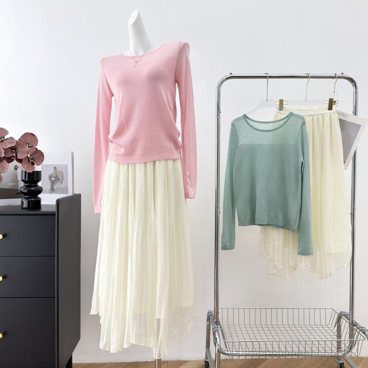 小个子高级感女装秋季防晒罩衫长袖针织上衣百搭褶皱半身裙两件套