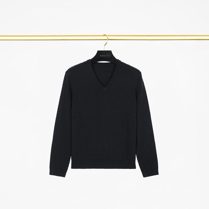 我是摩羯 万搭鸡心领 60支美丽诺羊毛绞花16针V领秋冬针织衫