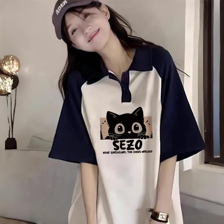 初中高中学生女款POLO衫翻领短袖T恤少女穿搭夏季学院风半袖上衣