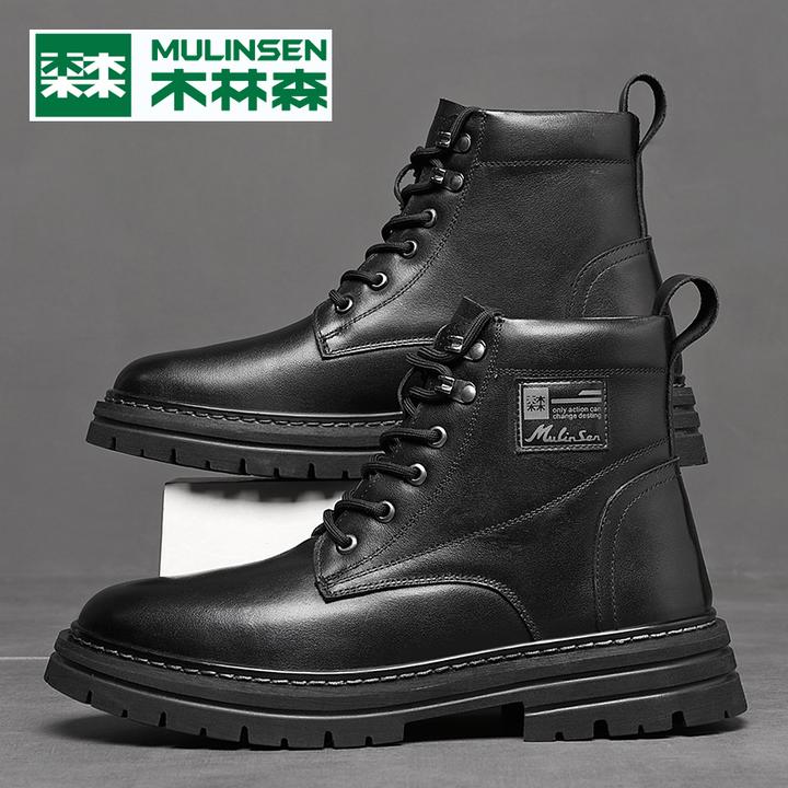 木林森男鞋高帮加绒2025英伦风时尚马丁靴舒适靴子百搭休闲冬季