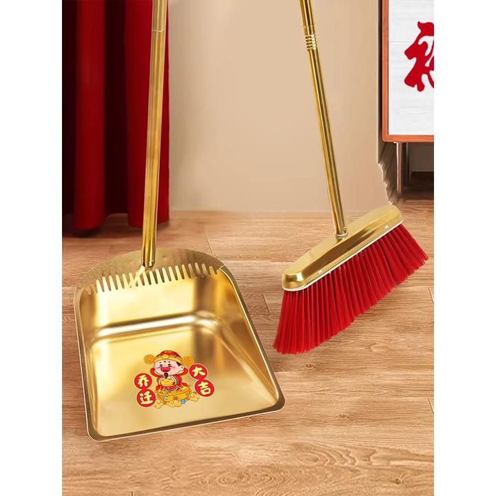 乔迁之喜金色扫把簸箕搬家仪式用品新家喜事红色套装扫帚笤帚撮箕