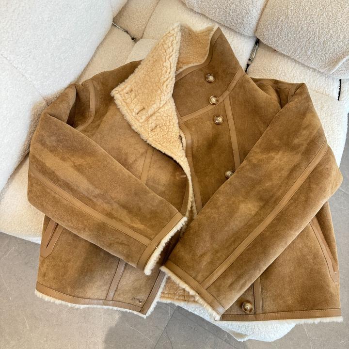 【季风独白】两面穿100%羊毛气质韩系短款冬季保暖毛毛外套女