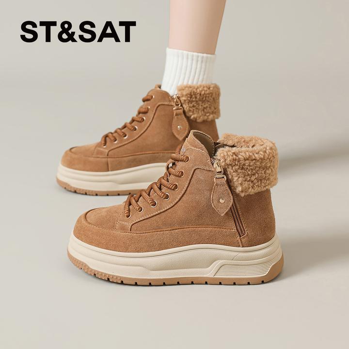 星期六厚底马丁靴女2025新款冬季加绒户外雪地靴登山时尚工装短靴