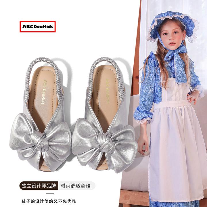 ABC Doukids女童凉鞋2025春季新款鱼嘴拖鞋舒适软底鞋蝴蝶结单鞋