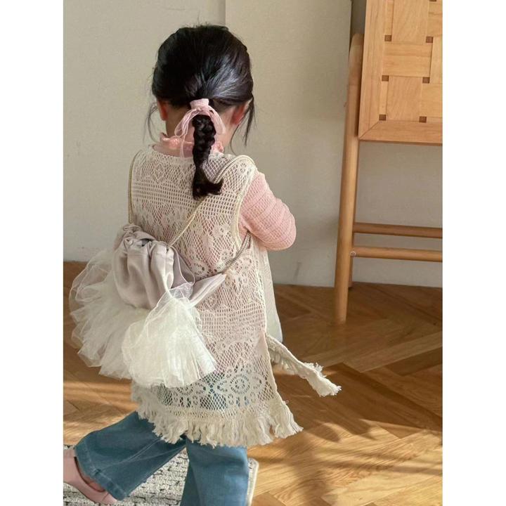 2024秋季镂空背心裙花边内搭韩版洋气两件件套女宝宝法式套装