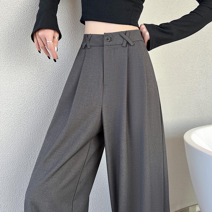 韩系小个子高腰西装阔腿裤女春季新款休闲百搭显瘦裤子窄版直筒裤