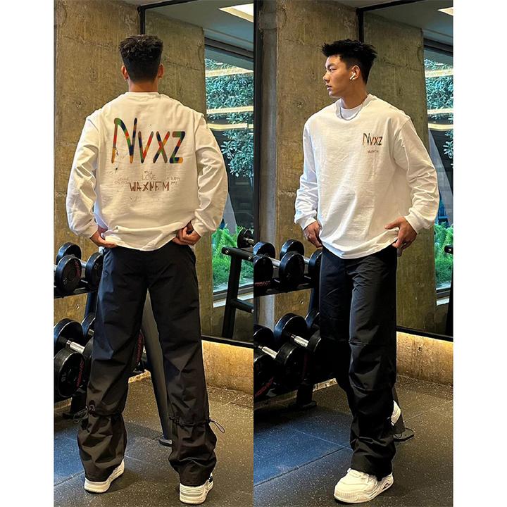 港风街头彩色字母长袖T恤男女秋冬宽松oversize重磅纯棉打底上衣