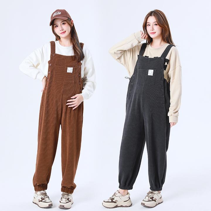 {糖糖}孕妇背带裤秋冬新款时尚韩版加绒加厚百搭欧棉绒减龄背带裤