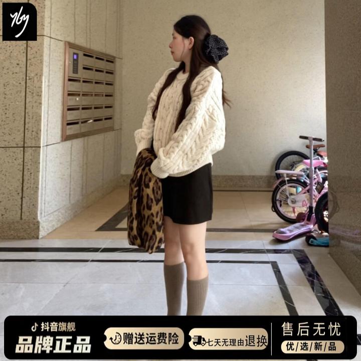 韩系慵懒风麻花白色毛衣女秋冬季2026新款加厚内搭外穿针织衫上衣