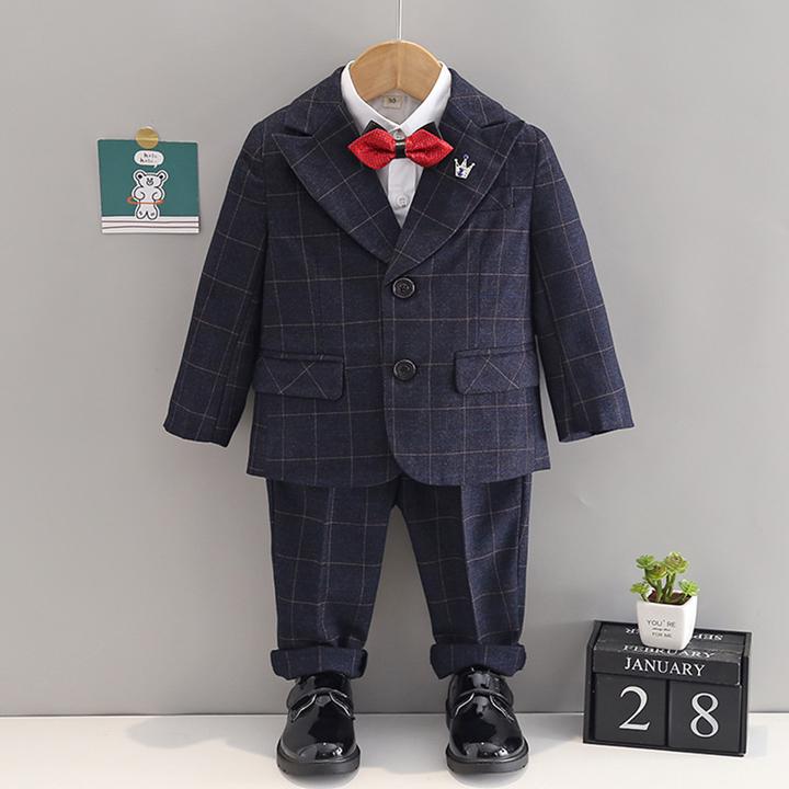 秋冬男童西装花童婚礼服演出服中小童英伦表演服宝宝绅士生日周岁