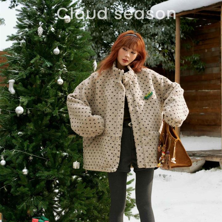 Cloud season豌豆公主小个子短款外套女款立领加绒韩系仿羊羔毛