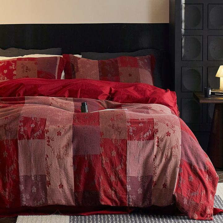 百家喜丨复古红色结婚四件套全棉床单被套高端婚房婚庆陪嫁床品