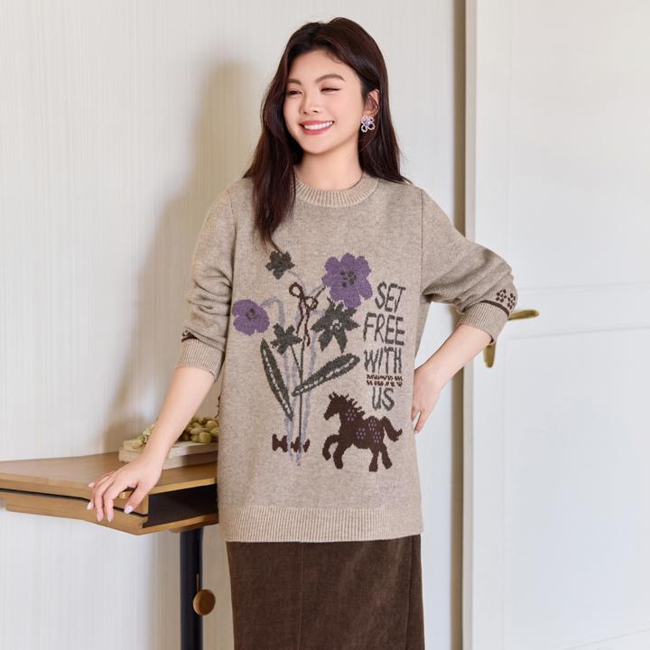 MsShe大码女装2025新冬装马年复古提花【18支北极绒】毛衣Q2511036