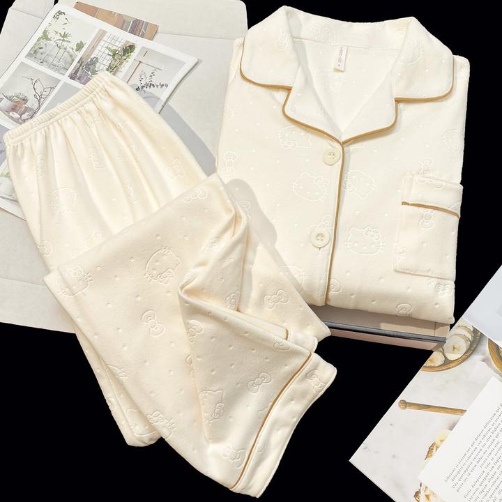 睡衣女士秋冬季保暖长袖小翻领ins风高颜值套装可外穿3041