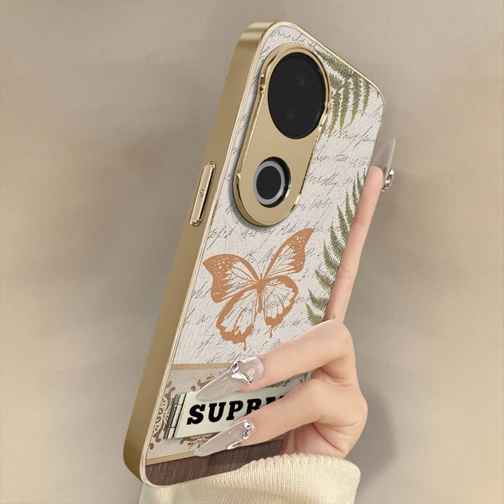叶子蝴蝶适用vivos20手机壳电镀皮纹实用配件数码必备小众高级ins