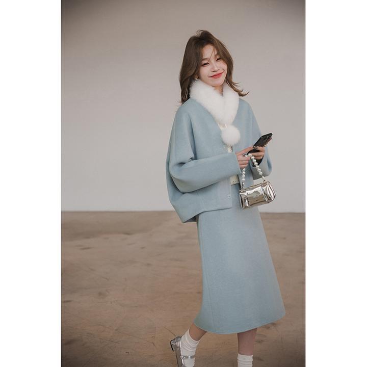 【新品】雪精灵套装 蝙蝠型外套+中长半裙