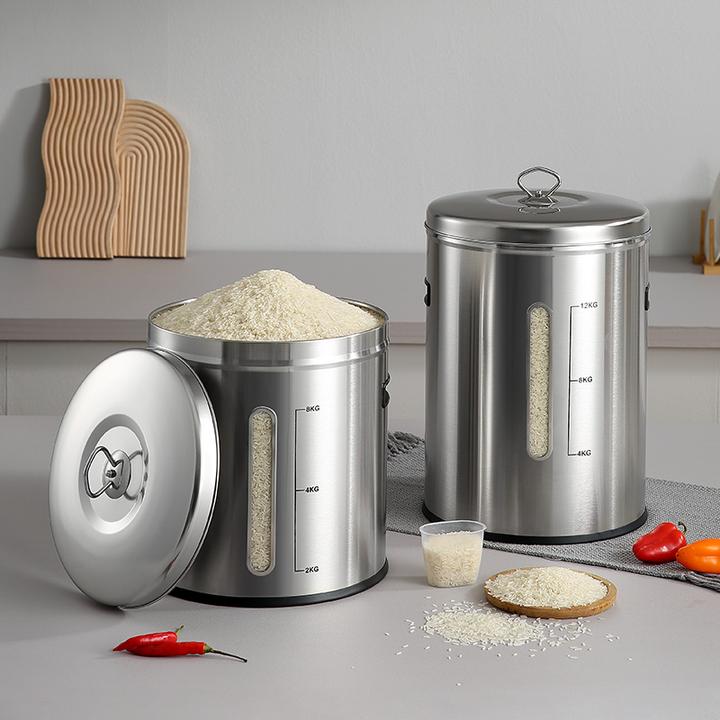 厨伴304不锈钢圆形米桶储存厨房用加厚面桶防虫防潮大容量储粮罐