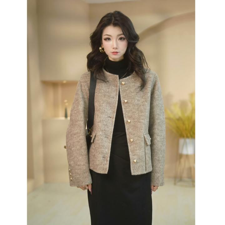 小香风双面羊毛大衣女短款小个子2025年新款韩版毛呢外套