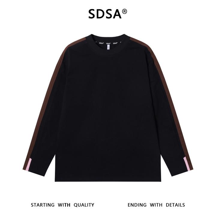 SDSA男士秋冬新款痞帅男装休闲拼色设计圆领长袖T恤舒适宽松上衣