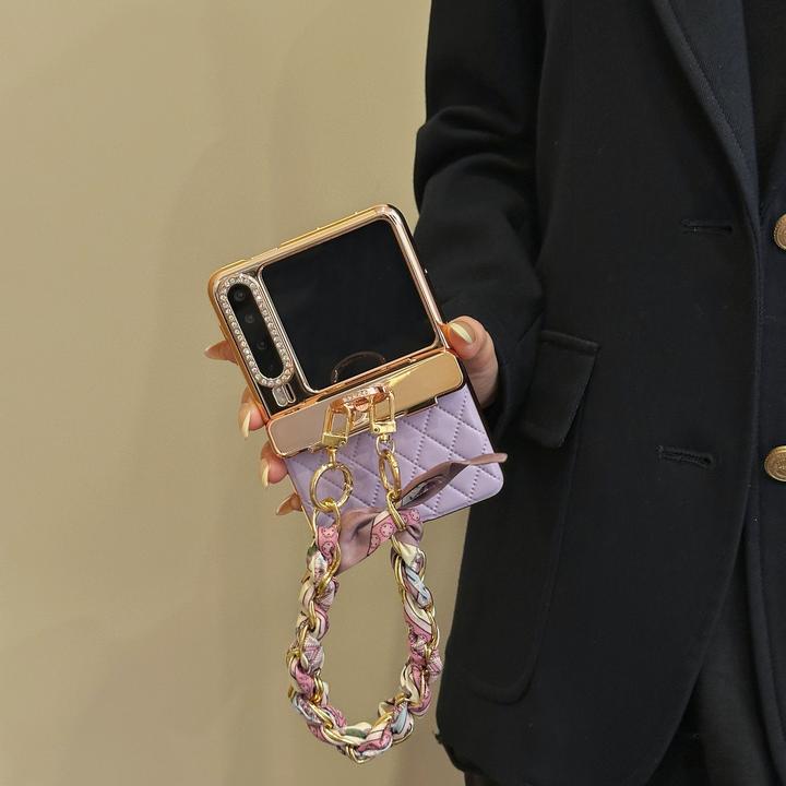 适用华为purax折叠屏手机壳高级感时尚温柔紫小香风菱格纹保护套