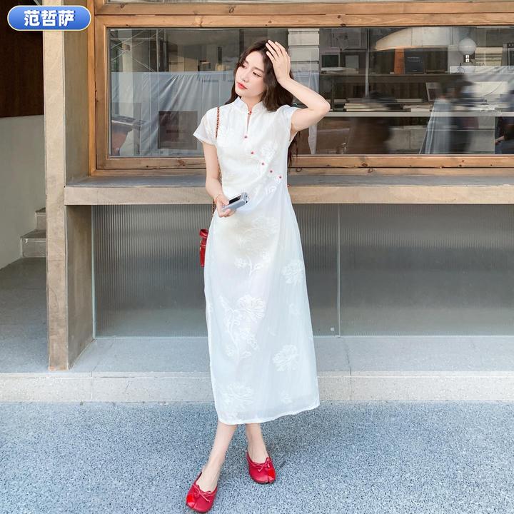 新中式短袖旗袍连衣裙女2025夏季新款高级感礼裙气质收腰显瘦长裙