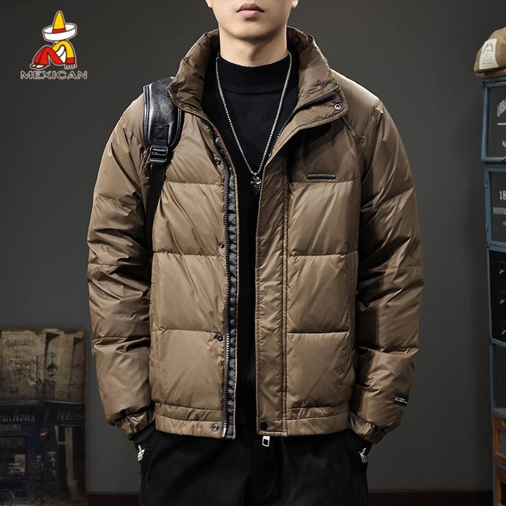 Mexican/稻草人冬季加厚立领羽绒服男款美式休闲白鸭绒面包服外套