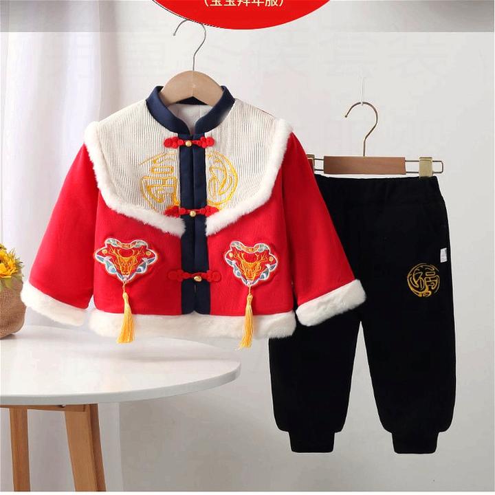 男童冬装套装儿童拜年服婴儿唐装周岁礼服宝宝加绒加厚过年衣服冬