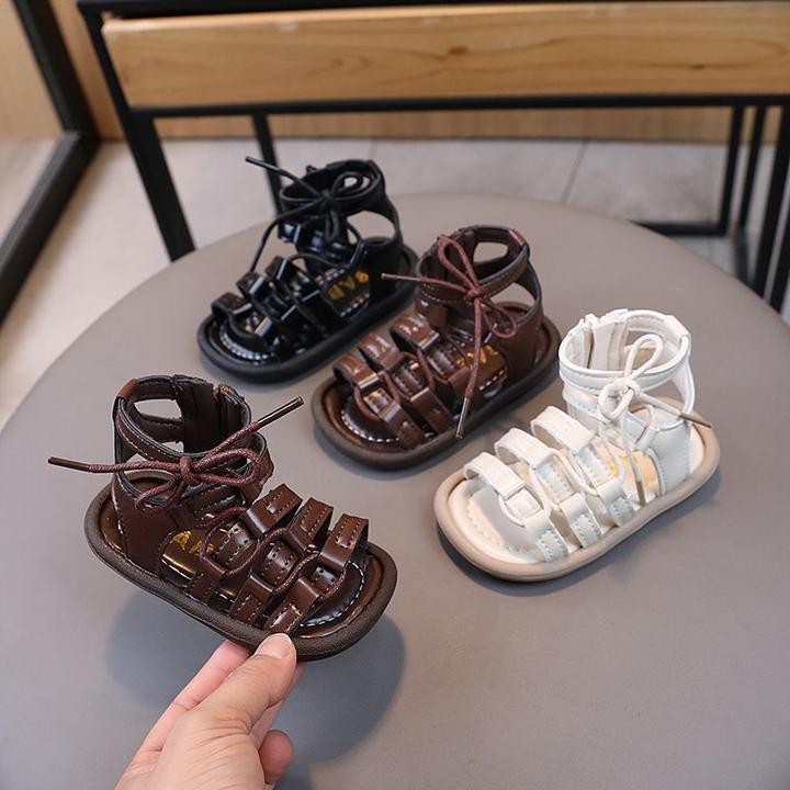 韩版女宝宝复古罗马鞋一蹬轻便儿童漏趾凉鞋透气防滑沙滩鞋