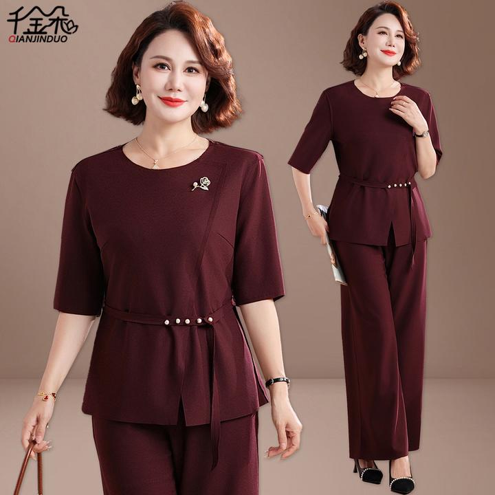50多岁妈妈洋气上衣2025新款中老年女春秋装套装喜婆婆婚宴装礼服