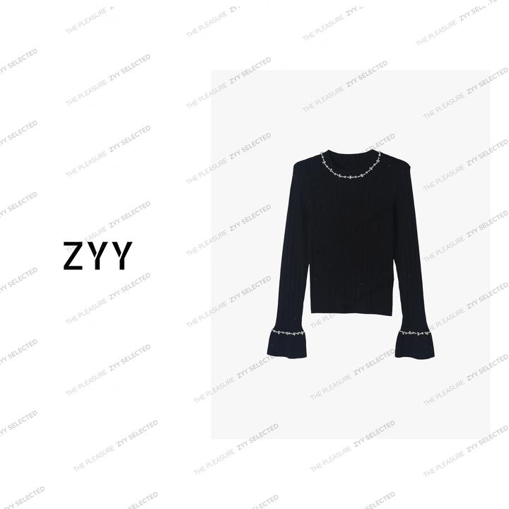 ZYY【伦敦手记】2025/S新品法式打底重工钉珠轻奢针织女X25QZZ04073