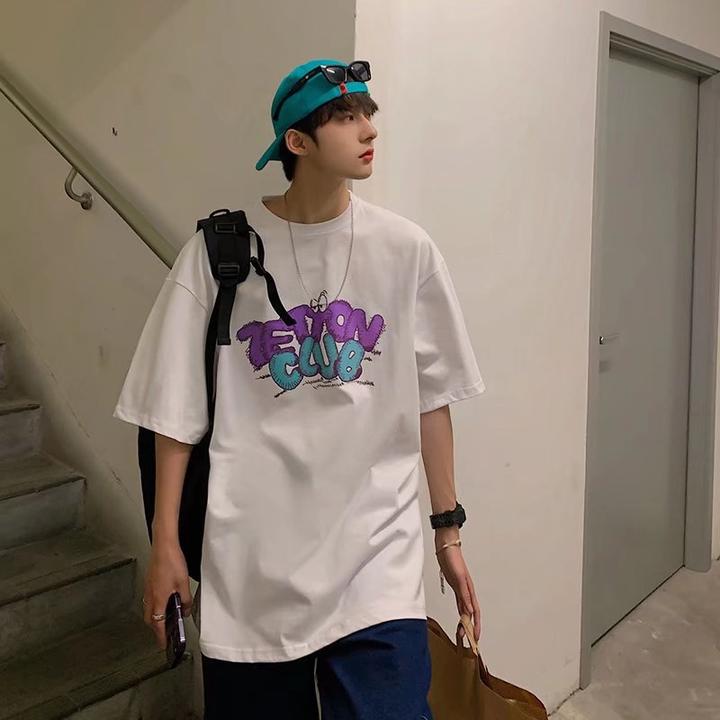 新款圆领纯棉高级网红洋气炸街痞帅短袖打底衫T恤短袖宽松t恤男