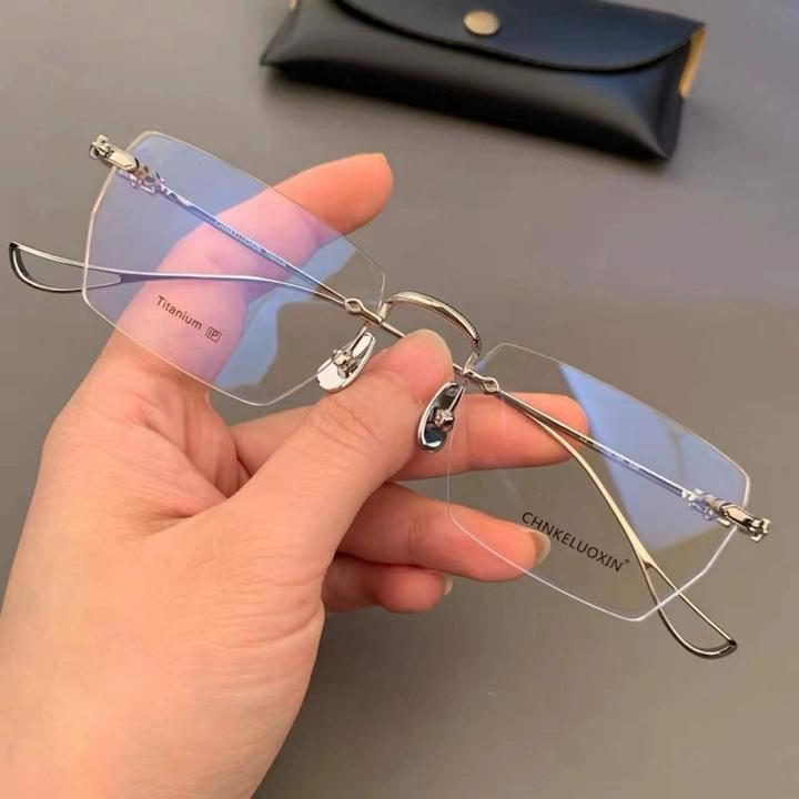 轻无框眼镜近视男潮切边不规则可配度数大脸商务金边眼镜框女