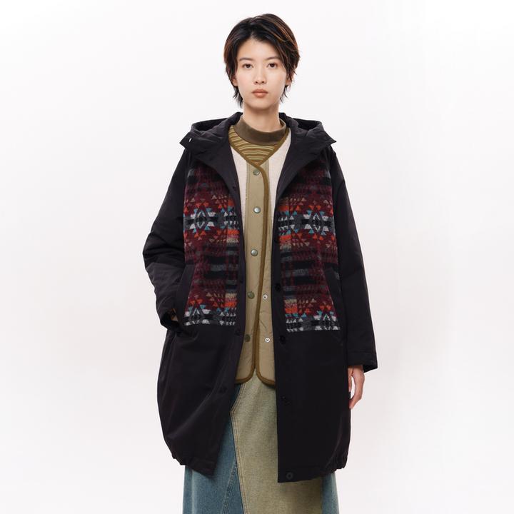 MOVEUP幻走2025冬季新款.FUN 连帽毛呢拼接长款棉外套女3EWD20934