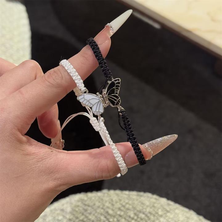 合金布艺手链 精致卡通蝴蝶 黑白百搭小众甜美绳情侣闺蜜手环学生