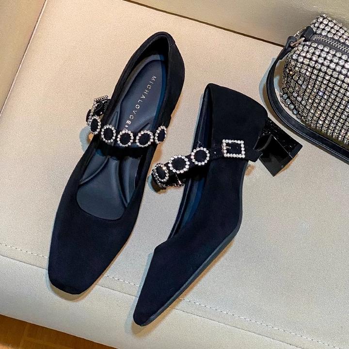 欧洲站复古玛丽珍高跟鞋女2025新款气质浅口一字带配裙子粗跟单鞋