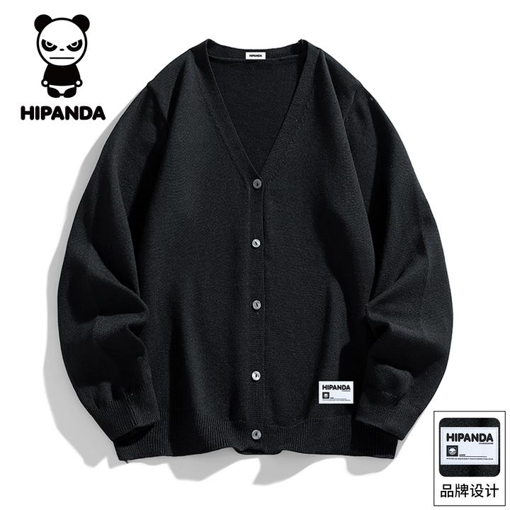 Hi Panda你好熊猫秋季新款V领开衫毛衣男士潮流宽松百搭上衣外套