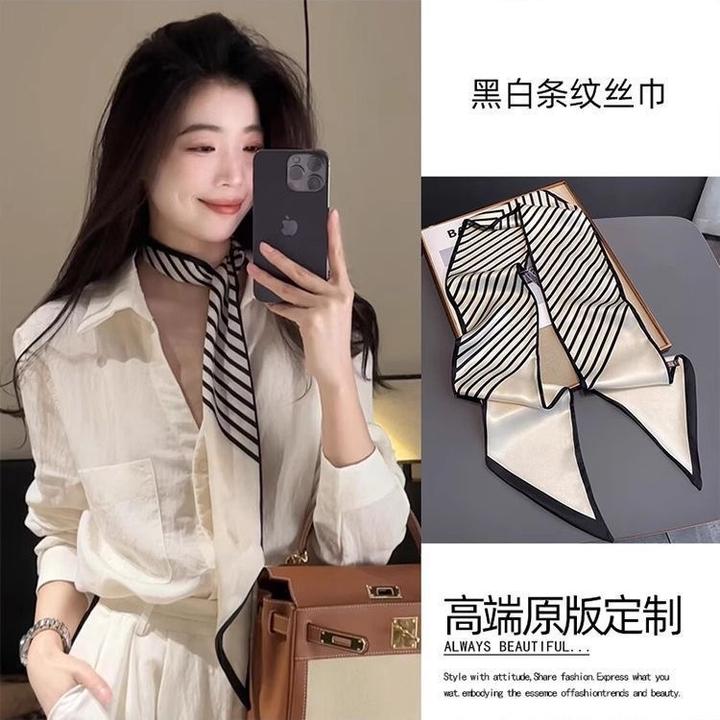 2025新款高级感长条形小丝巾女细窄围巾搭配化肥衬衫领巾夏季飘带