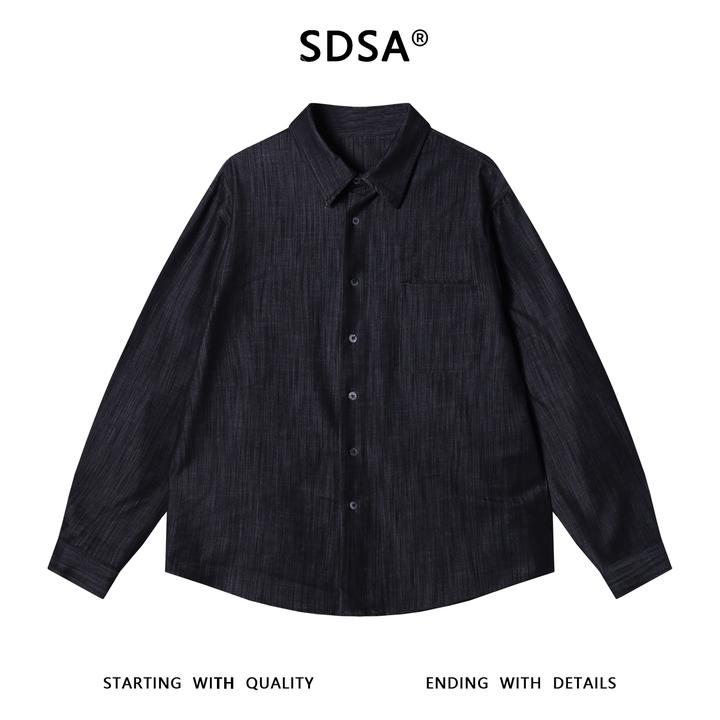 SDSA男士秋冬新款痞帅男装韩版竖纹口袋翻领长袖衬衫复古百搭衬衣