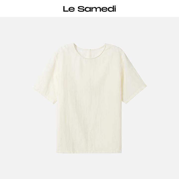 Le Samedi【香榭琉光】柔光亚麻丝绒 静奢风松弛感微透宽松短袖上衣