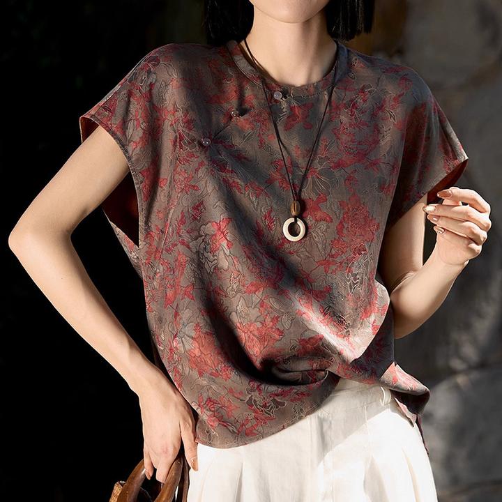 【丹枫烟霭】非遗香云纱｜23mm真丝提花印花时尚国风上衣女夏季新款