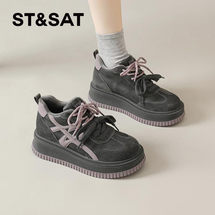 星期六高帮德训鞋女2025新款秋冬季加绒棉鞋复古厚底运动阿甘板鞋