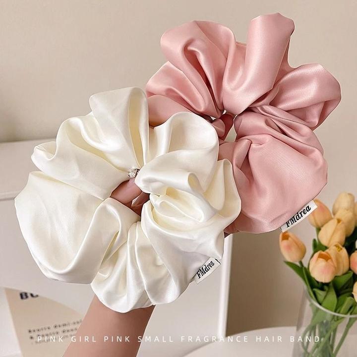 2025新款韩系ins大肠发圈奶油色缎面高级感简约百搭气质发绳领结