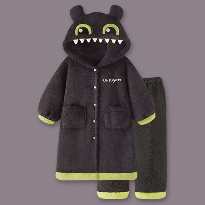 情侣睡衣可爱卡通连帽珊瑚绒睡衣女冬款加厚毛绒睡袍家居服可外穿