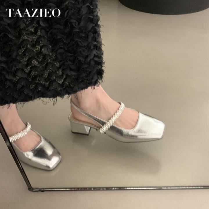 TAAZIEO包头凉鞋女2025新款夏季高跟女鞋子粗跟百搭高级感配裙子